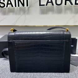 Borsa a Tracolla YSL Saint Laurent Gaby Pelle di vitello Stampa Coccodrillo Nero