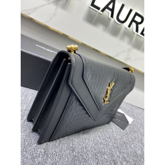 Replica Borsa a Tracolla YSL Saint Laurent Gaby Pelle di vitello Stampa Coccodrillo Nero Replica Borsa a Tracolla YSL Saint Laurent Gaby Pelle di vitello Stampa Coccodrillo Nero