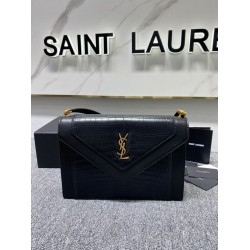 Borsa a Tracolla YSL Saint Laurent Gaby Pelle di vitello Stampa Coccodrillo Nero