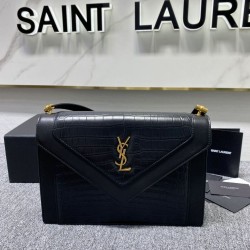 Borsa a Tracolla YSL Saint Laurent Gaby Pelle di vitello Stampa Coccodrillo Nero