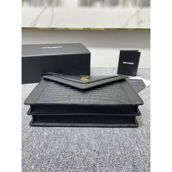 Replica Borsa a Tracolla YSL Saint Laurent Gaby Pelle di vitello Stampa Coccodrillo Nero Replica Borsa a Tracolla YSL Saint Laurent Gaby Pelle di vitello Stampa Coccodrillo Nero