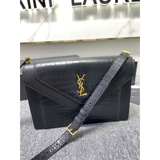 Replica Borsa a Tracolla YSL Saint Laurent Gaby Pelle di vitello Stampa Coccodrillo Nero Replica Borsa a Tracolla YSL Saint Laurent Gaby Pelle di vitello Stampa Coccodrillo Nero