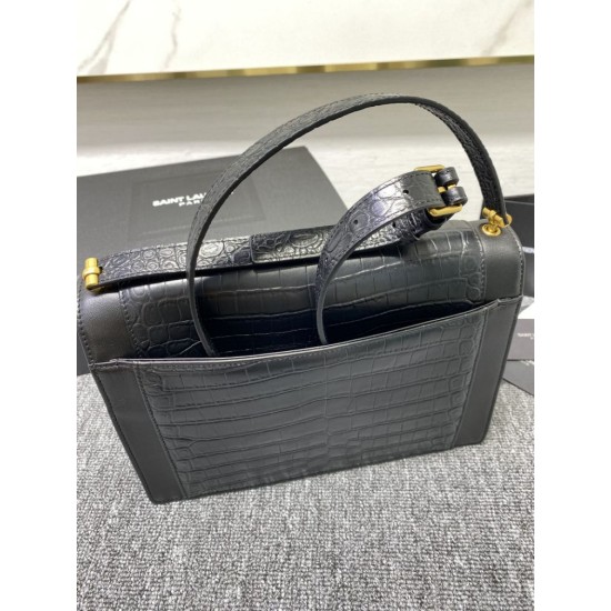 Replica Borsa a Tracolla YSL Saint Laurent Gaby Pelle di vitello Stampa Coccodrillo Nero Replica Borsa a Tracolla YSL Saint Laurent Gaby Pelle di vitello Stampa Coccodrillo Nero