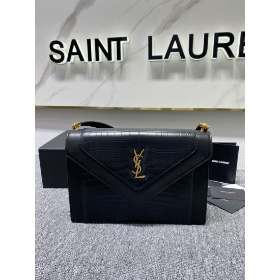 Replica Borsa a Tracolla YSL Saint Laurent Gaby Pelle di vitello Stampa Coccodrillo Nero Replica Borsa a Tracolla YSL Saint Laurent Gaby Pelle di vitello Stampa Coccodrillo Nero