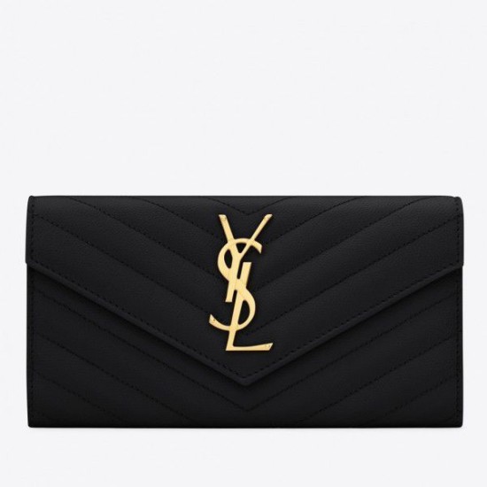 Replica Portafoglio grande con patta monogramma YSL Saint Laurent nero Replica Portafoglio grande con patta monogramma YSL Saint Laurent nero