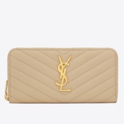 YSL Saint Laurent Monogram Zip Around Portafoglio Cipria