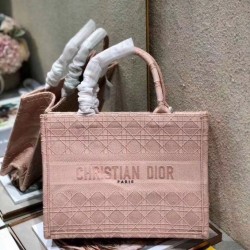 Borsa tote per libri piccola Christian Dior Cannage ricamo rosa
