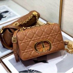 Borsa Caro piccola Christian Dior Cannage in pelle di vitello marrone