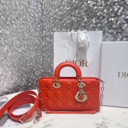 Borsa Christian Dior Lady D-Joy in pelle di agnello Cannage arancione