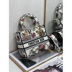 Borsa Christian Dior Medium Lady D-Lite Jardin Botanique Ricamo Bianco