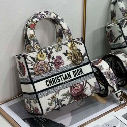 Borsa Christian Dior Medium Lady D-Lite Jardin Botanique Ricamo Bianco