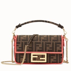 Borsa Fendi Mini Baguette In Tessuto FF Con Finiture Fucsia