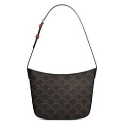 Borsa Celine media Celine Croque Triomphe in tela e pelle di vitello caffè