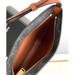 Borsa Celine media Celine Croque Triomphe in tela e pelle di vitello caffè
