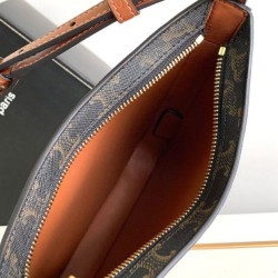 Borsa Celine media Celine Croque Triomphe in tela e pelle di vitello caffè
