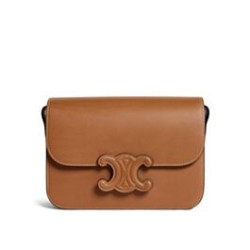 Borsa Celine Classique Cuir Triomphe in pelle di vitello naturale caffè
