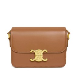 Borsa Celine Teen Triomphe in pelle di vitello lucida caffè