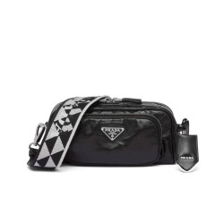 Borsa a tracolla multitasche Prada Nappa in pelle anticata 1BH198 Nera