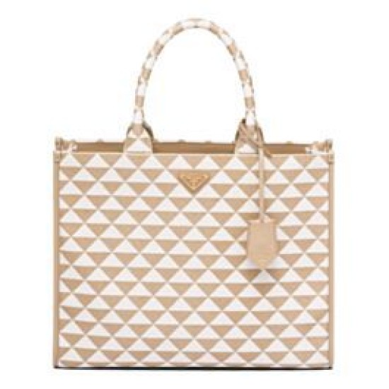 Replica Borsa Prada grande Prada Symbole in tessuto ricamato 1BA356 Crema Replica Borsa Prada grande Prada Symbole in tessuto ricamato 1BA356 Crema
