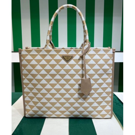 Replica Borsa Prada grande Prada Symbole in tessuto ricamato 1BA356 Crema Replica Borsa Prada grande Prada Symbole in tessuto ricamato 1BA356 Crema