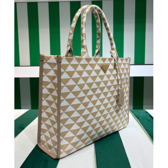 Replica Borsa Prada grande Prada Symbole in tessuto ricamato 1BA356 Crema Replica Borsa Prada grande Prada Symbole in tessuto ricamato 1BA356 Crema