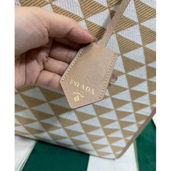 Replica Borsa Prada grande Prada Symbole in tessuto ricamato 1BA356 Crema Replica Borsa Prada grande Prada Symbole in tessuto ricamato 1BA356 Crema