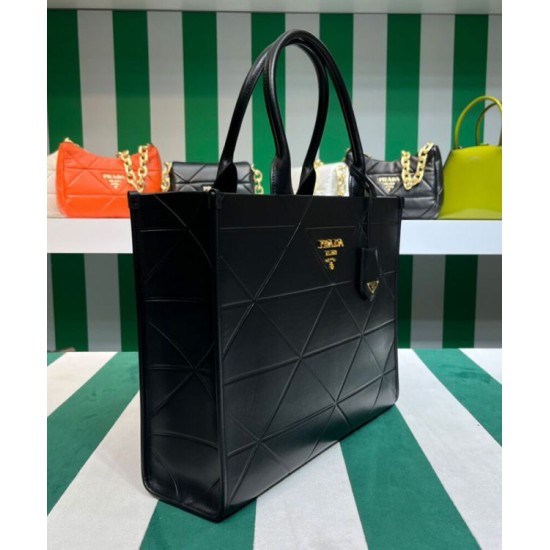 Replica Borsa Prada Prada Symbole grande in pelle con impunture 1BA377 Nera Replica Borsa Prada Prada Symbole grande in pelle con impunture 1BA377 Nera
