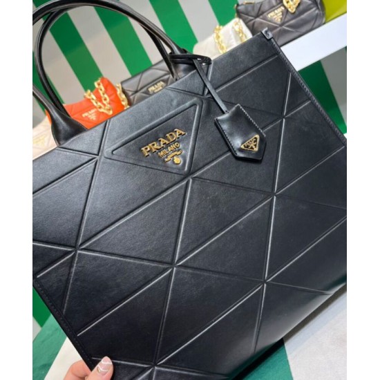 Replica Borsa Prada Prada Symbole grande in pelle con impunture 1BA377 Nera Replica Borsa Prada Prada Symbole grande in pelle con impunture 1BA377 Nera