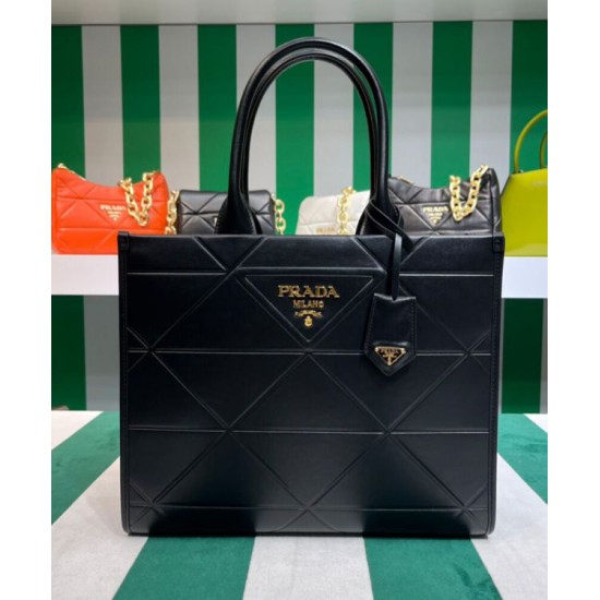 Replica Borsa Prada Symbole media in pelle Prada con impunture 1BA378 nera