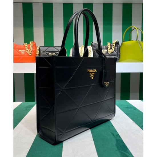 Replica Borsa Prada Symbole media in pelle Prada con impunture 1BA378 nera