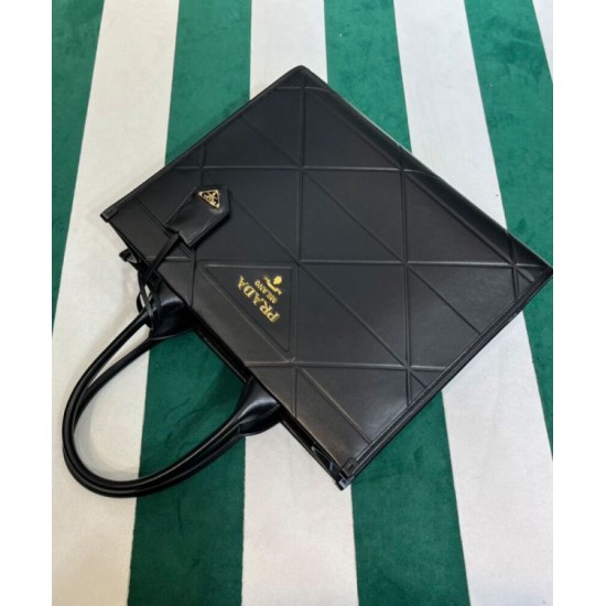 Replica Borsa Prada Symbole media in pelle Prada con impunture 1BA378 nera