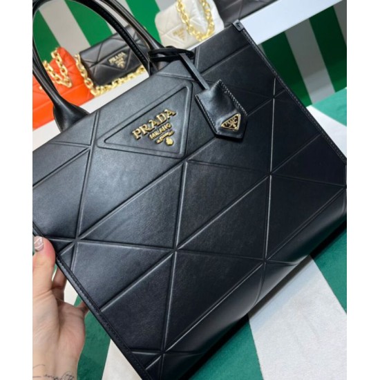 Replica Borsa Prada Symbole media in pelle Prada con impunture 1BA378 nera