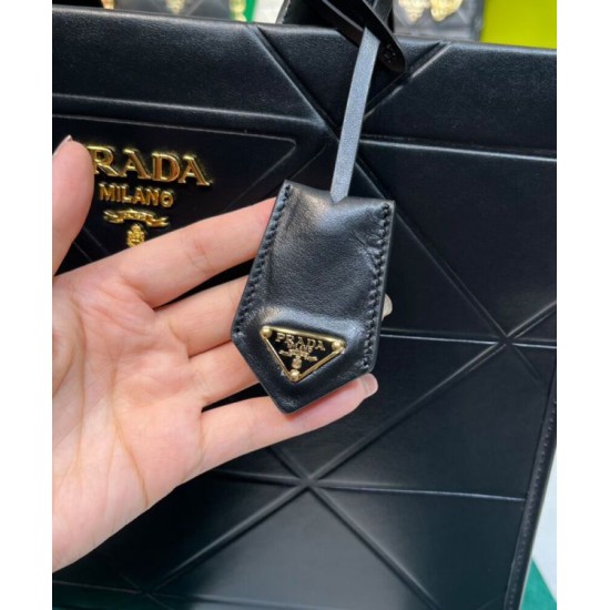 Replica Borsa Prada Symbole media in pelle Prada con impunture 1BA378 nera