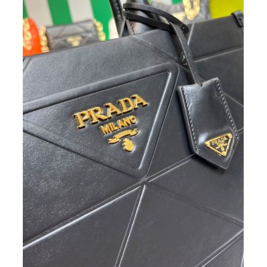 Replica Borsa Prada Symbole media in pelle Prada con impunture 1BA378 nera