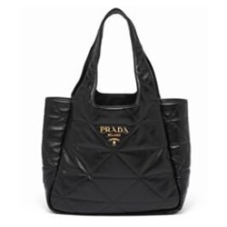 Borsa tote Prada media in pelle nappa con impunture 1BG450 nera