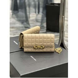 Portafoglio con catena YSL Saint Laurent Le Maillon Albicocca