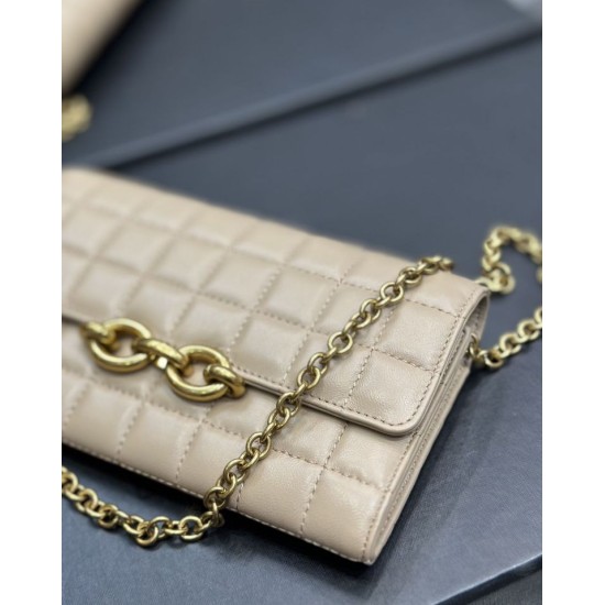 Replica Portafoglio con catena YSL Saint Laurent Le Maillon Albicocca Replica Portafoglio con catena YSL Saint Laurent Le Maillon Albicocca