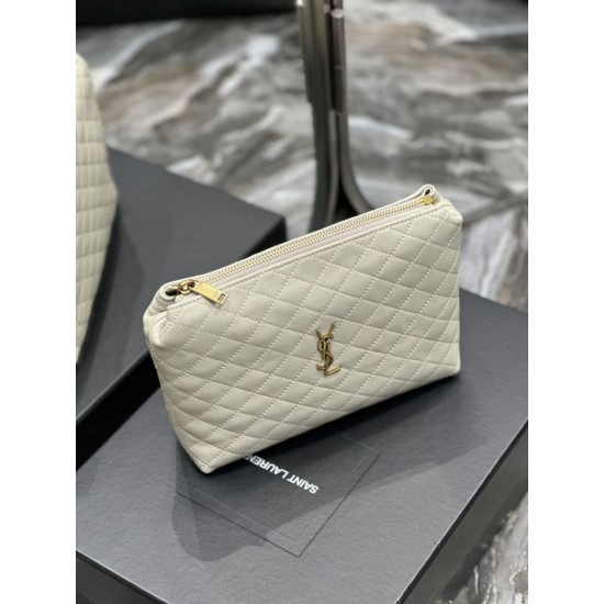 Replica Pochette cosmetica con cerniera YSL Saint Laurent Gaby 23 cm bianca