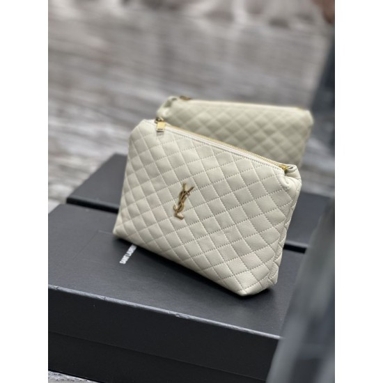 Replica Pochette cosmetica con cerniera YSL Saint Laurent Gaby 23 cm bianca