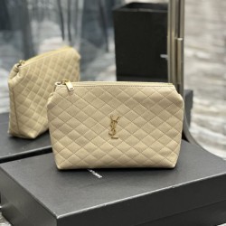 Pochette per cosmetici con cerniera YSL Saint Laurent Gaby 23 cm albicocca
