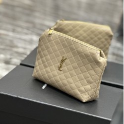 Pochette per cosmetici con cerniera YSL Saint Laurent Gaby 23 cm albicocca