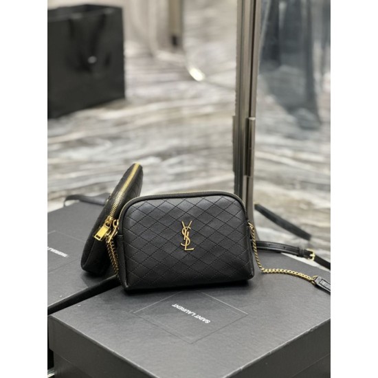 Replica Borsa a catena YSL Saint Laurent Gaby con cerniera e catena 18 cm Nera