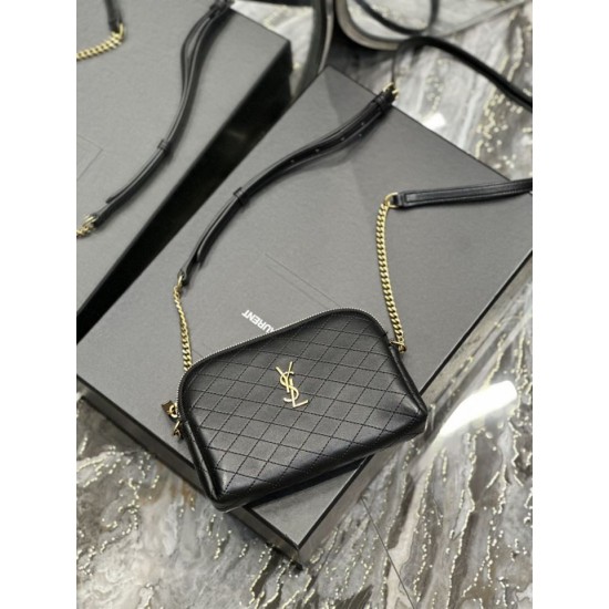 Replica Borsa a catena YSL Saint Laurent Gaby con cerniera e catena 18 cm Nera