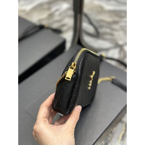 Replica Borsa a catena YSL Saint Laurent Gaby con cerniera e catena 18 cm Nera