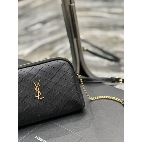 Replica Borsa a catena YSL Saint Laurent Gaby con cerniera e catena 18 cm Nera