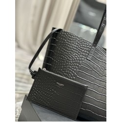 Borsa Shopping YSL Saint Laurent Tote In Pelle Stampa Coccodrillo Nera