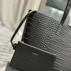 Borsa Shopping YSL Saint Laurent Tote In Pelle Stampa Coccodrillo Nera