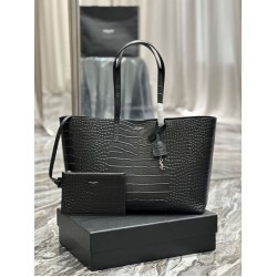 Borsa Shopping YSL Saint Laurent Tote In Pelle Stampa Coccodrillo Nera