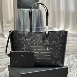 Borsa Shopping YSL Saint Laurent Tote In Pelle Stampa Coccodrillo Nera