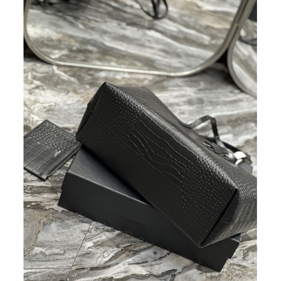 Replica Borsa Shopping YSL Saint Laurent Tote In Pelle Stampa Coccodrillo Nera